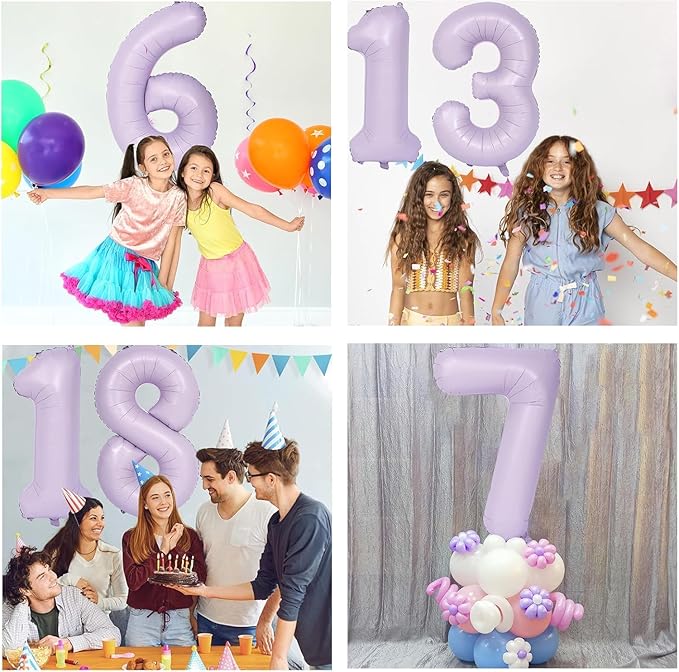 40 Inch Purple Number Balloons Light Purple 0 Balloon Matte Purple Birthday Balloons 0-9 Birthday Wedding Party digital Decorations (Number 0)