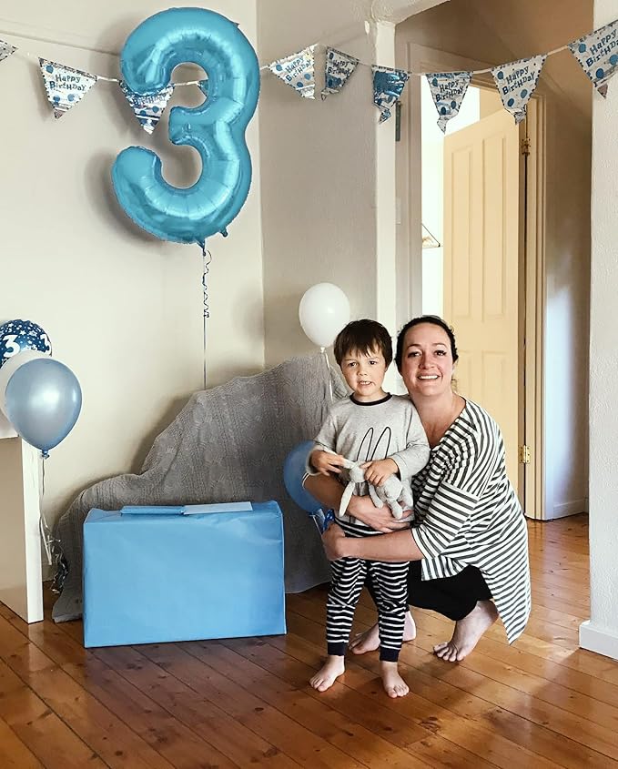 Pearlescent Blue 2 Balloon, Number Balloons 40 Inch, 2nd Balloon Number Birthday Decorations, Second Two Birthday Party Supplies, Number 2 Balloon