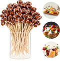 100 Pcs Football Toothpicks, 4.72 Inch Football Cocktail Picks for Appetizers, Long Bamboo Toothpicks, Decorative Toothpicks Skewers for Holiday Birthday Party Decorations (Football 3D)