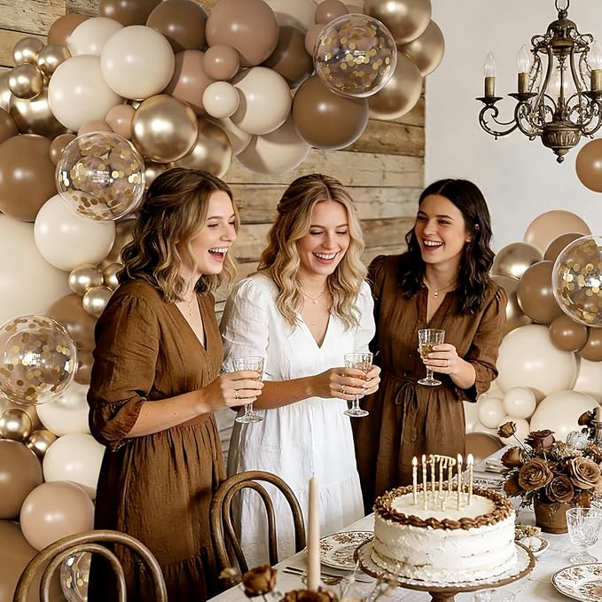 Brown Balloon Garland Arch Kit, 126Pcs Neutral Brown Gold and Sand White Balloons for Birthday Bear themed Baby Shower Bridal Shower Party Decorations