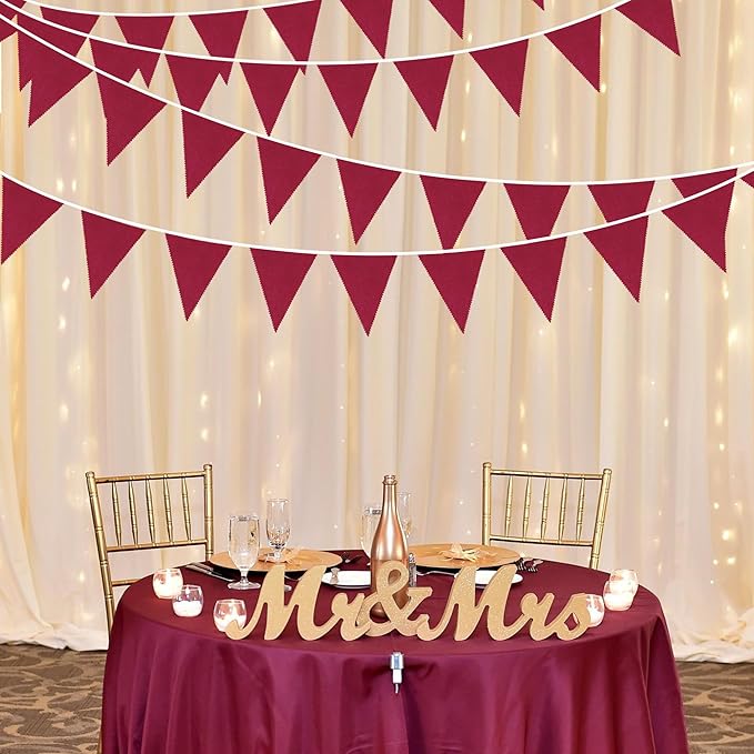 46Ft Burgundy Party Decorations Burgundy Burlap Banner Triangle Pennant Flag Linen Bunting Garland Streamers for Vintage Birthday Wedding Baby Shower Engagement Graduation Party Decorations