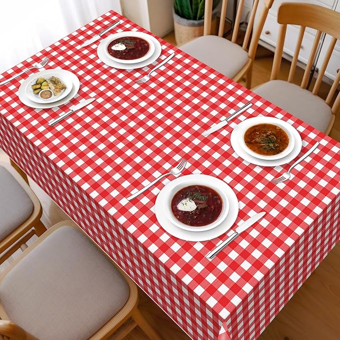Childom 3 Pack Red and White Checkered Tablecloths 54"x108" Valentines Day Tablecloths for Rectangle,Disposable Plastic Table Cover for Wedding,Home,Birthday,Picnic,Buffet,Pizza Party,Racing Car Decor