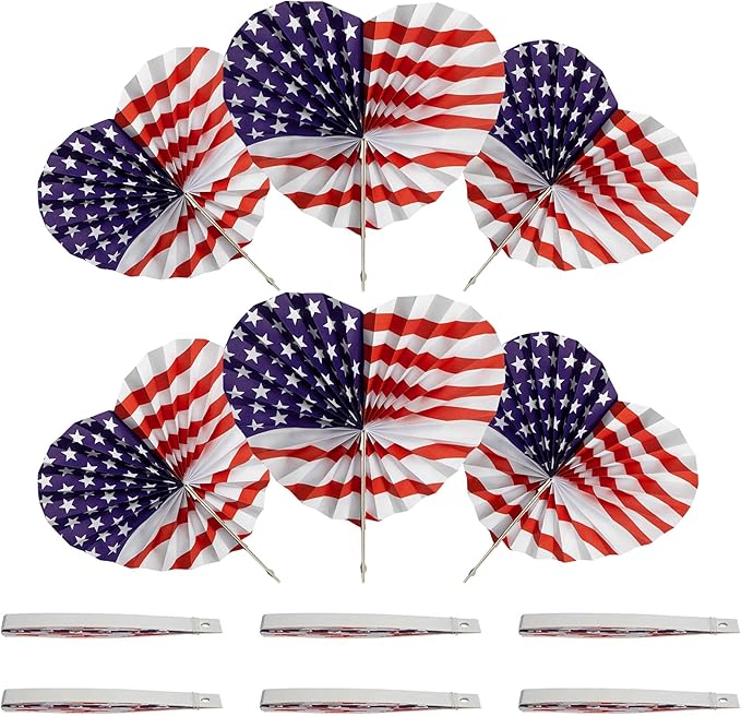 Sfcddtlg 30 Pcs 4th of July Patriotic Themed Paper Fans, American Flag Star and Stripe Folding Fans, Independence Day Red White Blue Handheld Fans for Summer Memorial Day Party Decor Supplies