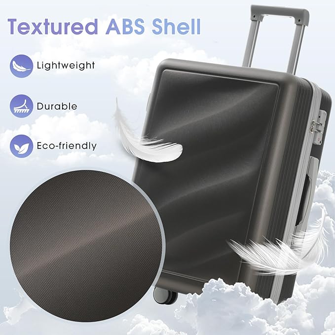 Hardside Luggage Sets, Lightweight Wave Suitcase with Spinner Wheels, Bronze/Grey