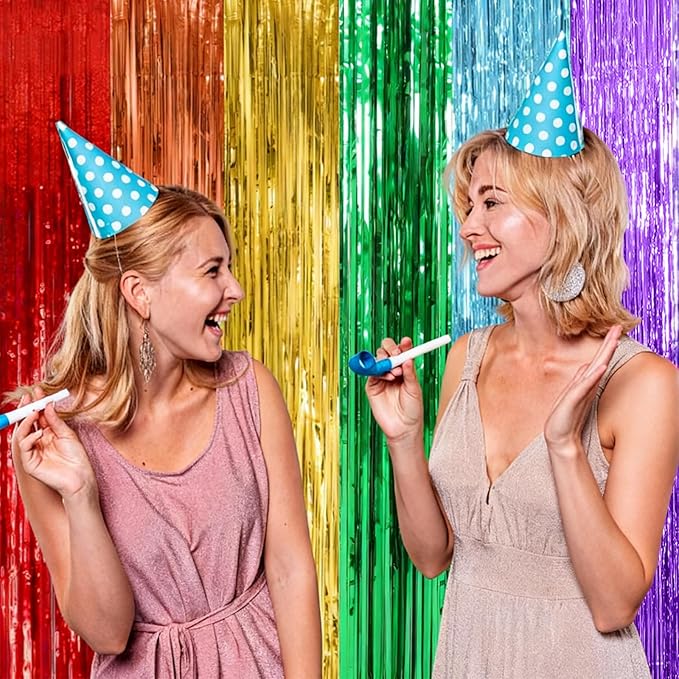 5 Pack Rainbow Backdrop Party Decorations Tinsel Curtain Party Streamer Foil Fringe Birthday Decorations Photo Booth Colorful Theme First Day of School Engagement Baby Shower Decor