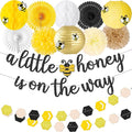 Kriyokiaa Bee Baby Shower Decorations 15 Pcs Honey Bee Baby Shower Decorations with A Little Honey is On The Way Banner, Paper Lantern Fans, Pom Poms, Honeycomb Ball for Bumblebee Party Decor