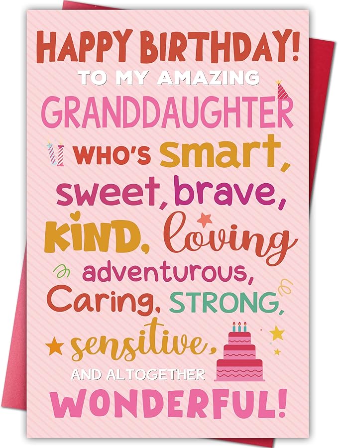 Happy Birthday Card for Granddaughter from Grandparents, Heartwarming Greeting with Positive Words Design, Birthday Card Gift for Granddaughter from Grandma or Grandpa