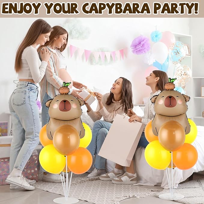 Capybara Party Balloons Stand Kit 2 Sets with 2 Cute Brown Capybara Foil Balloons Cute Animal 1st Party Balloon Centerpieces for Tables for Gender Reveal Animal Capybaras Birthday Themed Decorations