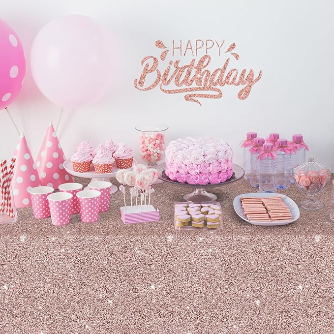 6 Pack Pink Rose Gold Birthday Tablecloth, Rose Gold Glitter Sequin Printed Plastic Table Cloth for Parties, Disposable Rectangle Pink Table Cover for Wedding Baby Shower Birthday Supplies, 54x108Inch