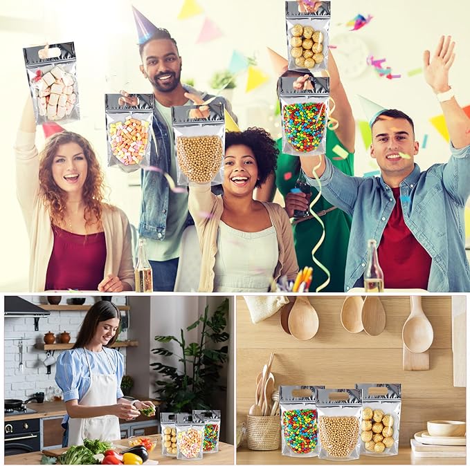 120 Pcs Plastic Gift Bag Bulk 5.5 x 8.7 Inch Resealable Party Goodie Bag with Clear Window Color Favor Pouch with Handle for Home Birthday Wedding Party Candy Gift Wrap Supply(Metallic)
