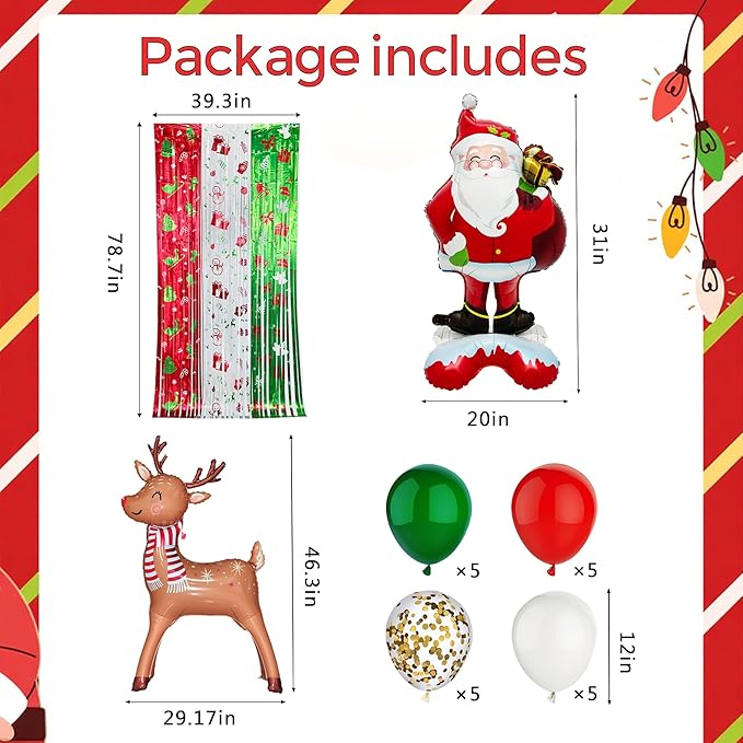 Trgowaul Merry Christmas Decorations, 30pcs Red Green Happy Christmas Party Supplies Decorations, Banner, Paper Fan Flower, Santa Claus Xmas Elk Foil Balloon, Fringe Curtain, Xmas Decoration Set