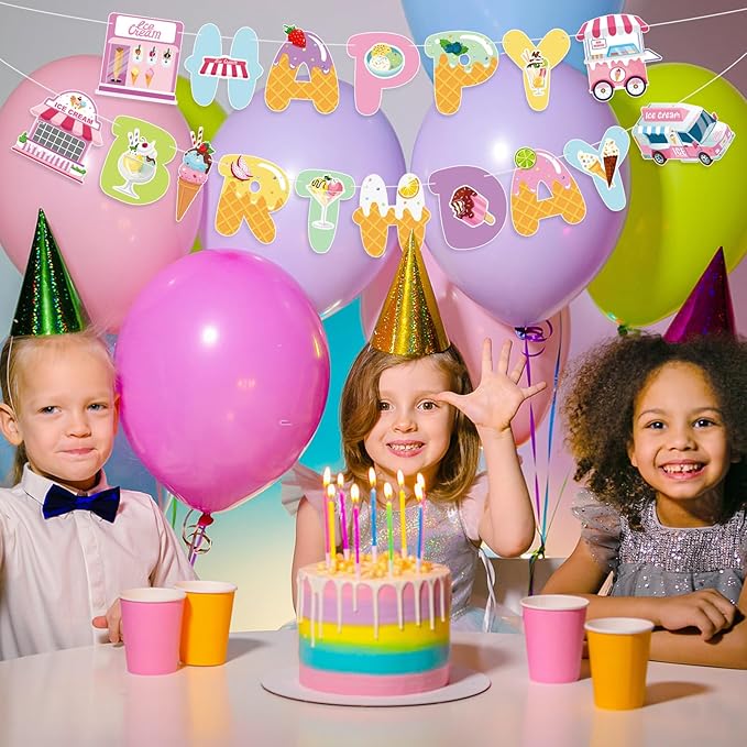 Ice Cream Party Decorations Happy Birthday Banner Ice Cream Party Banner Garland for Birthday Party Decorations Ice Creams Party Supplies