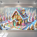 Christmas Gingerbread House Banner Candy Land Holiday Decor Colorful Sweet Winter Wonderland Backdrop for Party Wall Decoration Kids Home Photo Booth Display 71 X 43 Inches