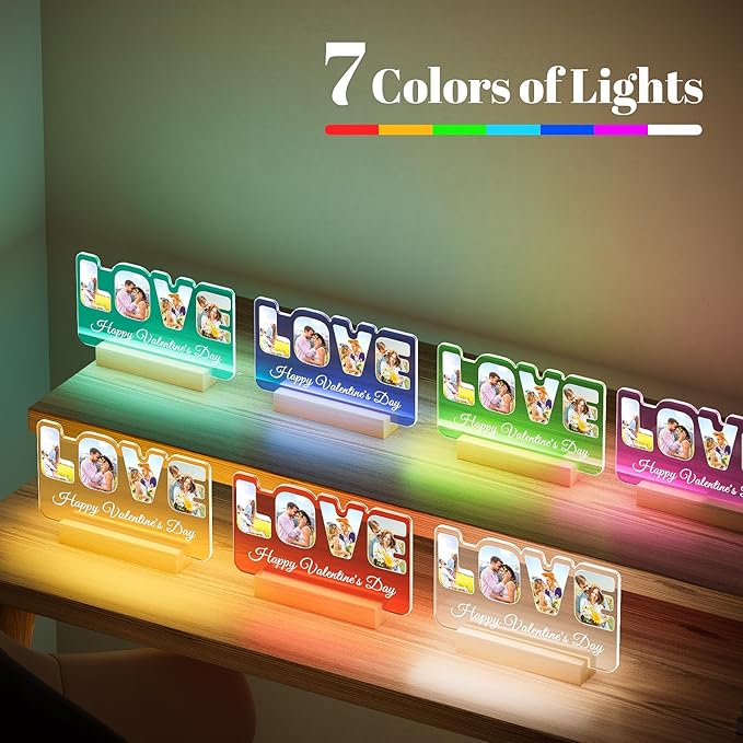 Custom Picture Frames with Photo, Personalized Photo Frame with Night Light, Customized Gifts for Girlfriend Boyfriend, Personalized Anniversary Couples Gifts for Women Men Her Him Mom Dad