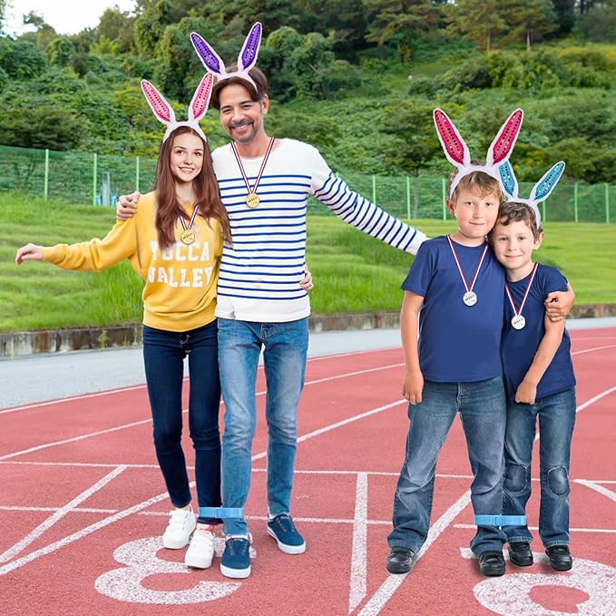 Atonofun Easter Outdoor Party Games for Kids, Potato Sack Race Jumping Bags, Bunny Ears Headbands, Egg and Spoon Race, Legged Relay Race Bands for Easter Theme Party Favor, Easter Eggs Hunt Game