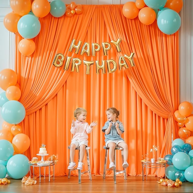 8x10FT Orange Backdrop Curtains for Wedding Parties, Wrinkle Free Polyester Photography Backdrop Drapes for Baby Shower Birthday Parties Easter Stage Background Stand Decorations 4x10ft,2 Panels