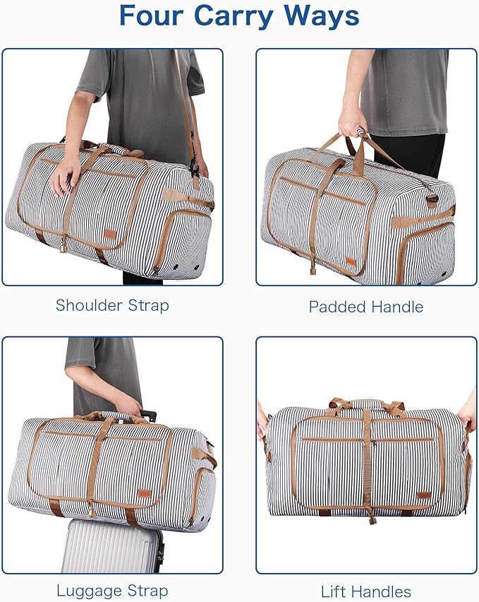 100L Travel Duffle Bag for Men, Urtala 32” Large Duffle Bag for Traveling with Shoe Compartment, Foldable Travel Duffel Bag Weekender Bag Gym Bag for Men Women Water & Tear Resistant (Stripe, 100L)