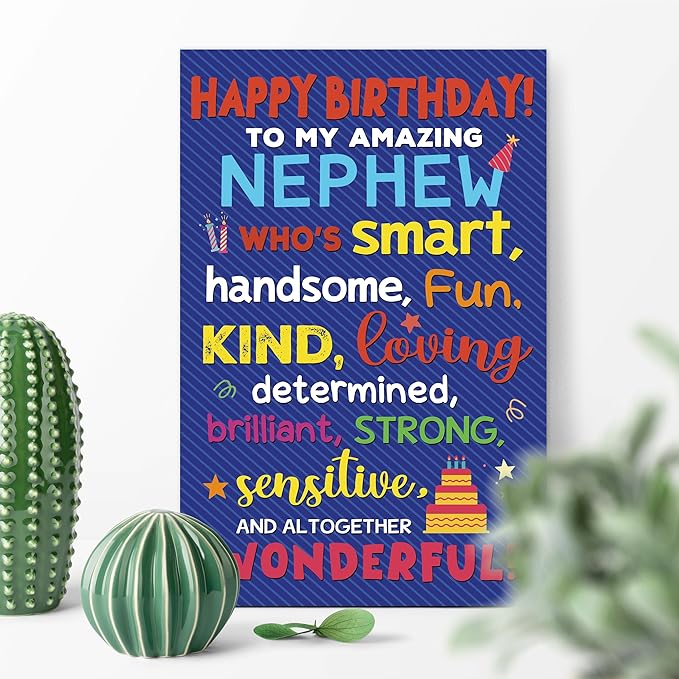 Nephew Birthday Card, Funny Birthday Card Gifts for Nephews from Aunt Uncle, Heartwarming Greeting to A Wonderful Nephew