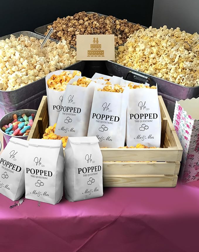48pcs He Popped the Question Popcorn Bags - Engagement, Bridal Shower, Wedding Party Favors - Grease Resistant