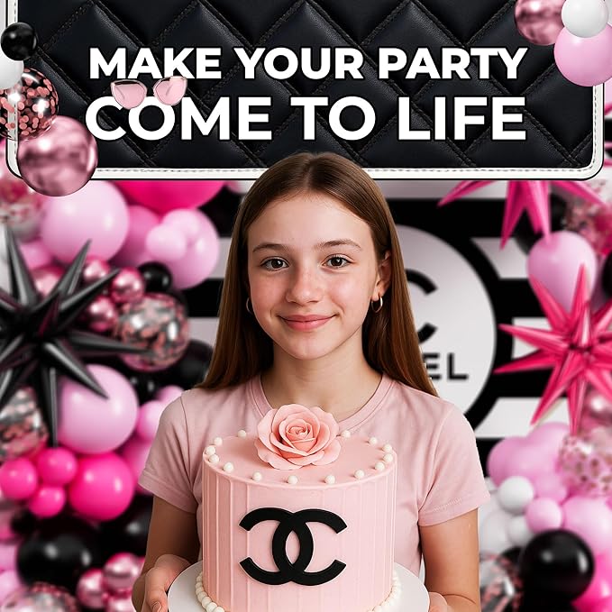 ALL-IN-1 Pink and Black Balloons Arch Kit with BONUS Starburst Balloons – Pink Black and White Balloons for Hot Pink and Black Party Decorations for Birthday, Boss Baby, Mean Girls, Barbie, Minnie