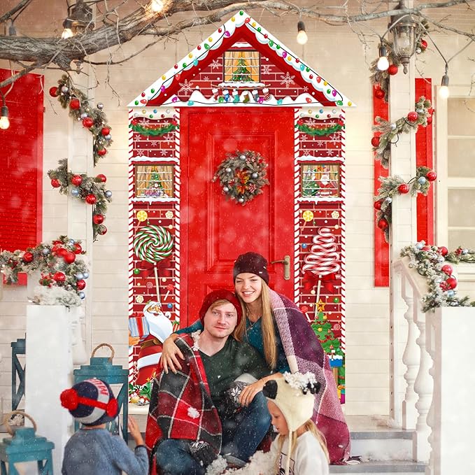 3 Pcs Merry Christmas Door Banners House Door Cover Party Decoration Candy Santa Claus Xmas Tree Hanging Vertical Indoor Outdoor Christmas Signs for Porch Home Window Office Yard Garage Wall