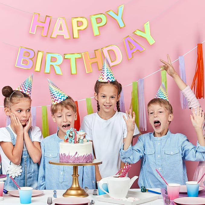 Macaron Happy Birthday Banner, Happy Birthday Decorations for Women Girls Kids, Happy Birthday Sign for Birthday Party Backdrop Decor