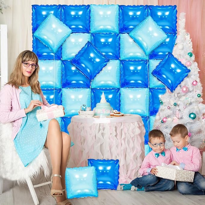 36 Pcs Navy Blue Double Sided Square Foil Balloon Wall Backdrop Metallic Winter Wonderland Balloons Backdrop Tunnel Arch Kit Mylar Square Balloons for Winter Birthday Party Decorations