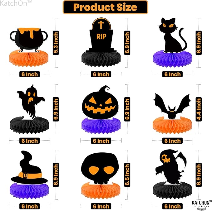 KatchOn, Halloween Centerpieces for Tables - Pack of 9 | Orange and Black Halloween Table Centerpiece for Halloween Party Decorations | Pumpkin Halloween Centerpiece for Halloween Decorations Indoor