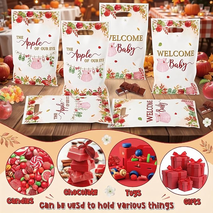 Apple Baby Shower Party Favor Bags - 50Pcs Welcome Baby Goodie Candy Treat Gift Bags Apple of Our Eye Party Decoration for Babies Fruit Theme Birthday Gender Reveal Events Supplies