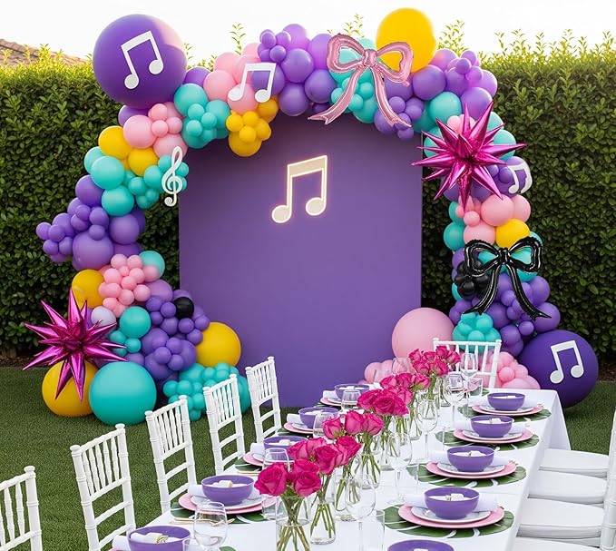 Purple pink Balloon Arch Garland Kit with Bow Star mylar balloons for kpop music Birthday Decorations Y2K Concert Movies Tv fans Prom Party Supplies (Purple pink)