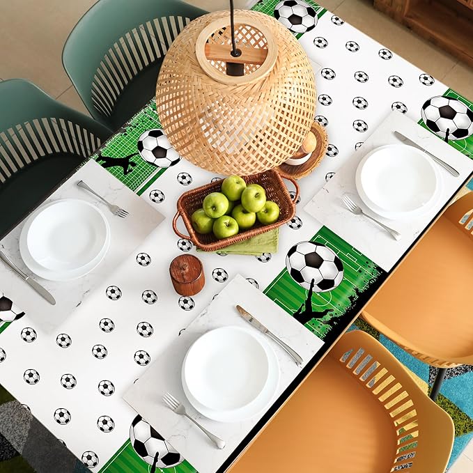 Kochorie 2 Pieces Soccer Party Tablecloth Plastic Soccer Themed Tablecover Disposable Rectangle Tablecloths Sports Themed Party Decoration for Soccer Birthday Supplies