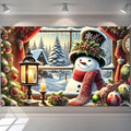 Christmas Snowman Banner Backdrop Poster Winter Scene with Snowman Holiday Photo Booth Wall Hanging Decoration 71×43 Inch