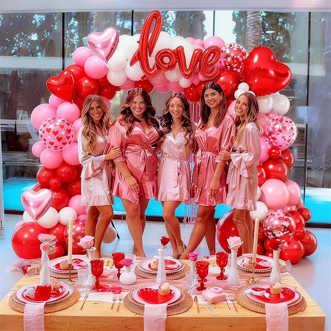 Valentines Day Balloon Arch Kit 114Pcs Red Pink White Balloon Garland Kit with Love Heart Foil Balloons Galentines Party Balloons Decorations for Marriage Proposal Engagement Wedding Mothers
