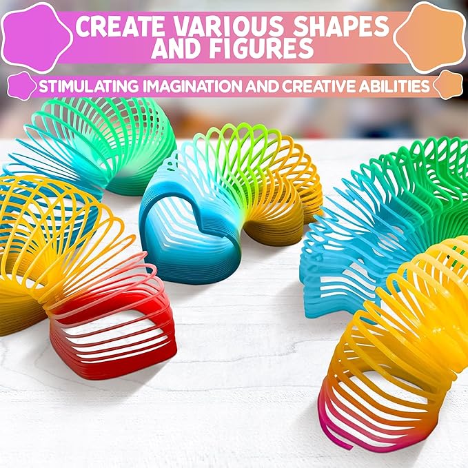 25Pcs Sensory Spring Fidget Toy Set - Rainbow Spring Party Favors with Color & Shape Recognition - Flexible Mini Springs for Teens & Adults in the Shapes of a Circle, Heart, Hexagon, Square & Star