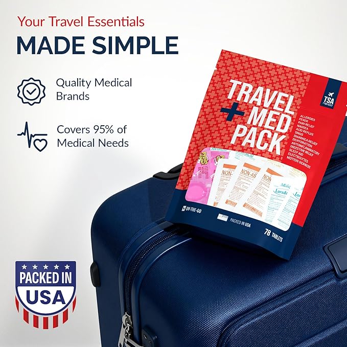 Travel Medicine Kit - 78-Piece TSA-Friendly Med Pack for Flights, Cruises & International Travel | Individually Wrapped Medication Essentials for Any Occasion