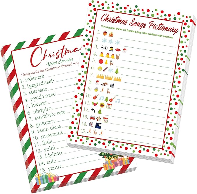 COCHIE 30 Players Christmas Party Games for Adults Family Office Large Groups, Xmas Parties Songs Pictionary Game, Guesstures Game, Word Scramble Games with Answer Key (Christmas Tree)