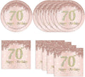 70th Rose Gold Birthday Plates and Napkins, 9 Inch Pink Rose Gold Disposable Dinner Dessert Plates Happy 70th Birthday Party Supplies Decorations for Girls Women