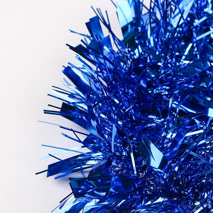 33FT Christmas Tinsel Garland,Blue Shiny Metallic Foil Decorations for Parade Floats, Halloween, Christmas Tree, New Year Parties,Birthday Party,Indoor and Outdoor Disco Party Supplies