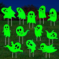 Jetec 12 Pcs Halloween Outdoor Decorations Ghost Yard Signs with Stakes Glow in The Dark Horror Ghost Halloween Decorations Luminous Plastic Sign Scary Party Outside Decor for Lawn Patio Yard Garden