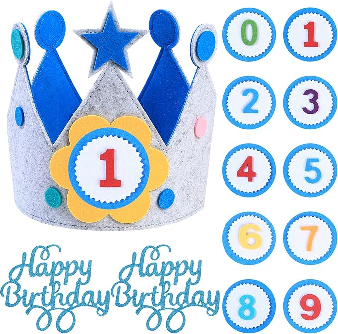 3D Stickers Boy Girls Fabric Crown Gift Party Decoration Birthday Crown 0-9 Replaceable Numbers