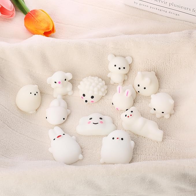 Mr. Pen- White Animal Squishy Toys, 12 Pack, Washable Twistable Stretchy Squishies, Soft Stress Relief Sensory Toys for Squeezing, Party Favors, Classroom Rewards & Kids’ Gifts, Easter Egg Fillers