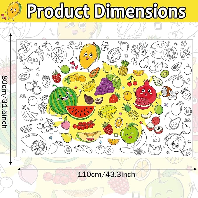 ZOIIWA Summer Fruit Coloring Poster for Giant Coloring Poster Large Fruit Coloring Tablecloth Jumbo Coloring Books for Home Birthday Party Supplies Favor 31.4 x 43.3 Inch