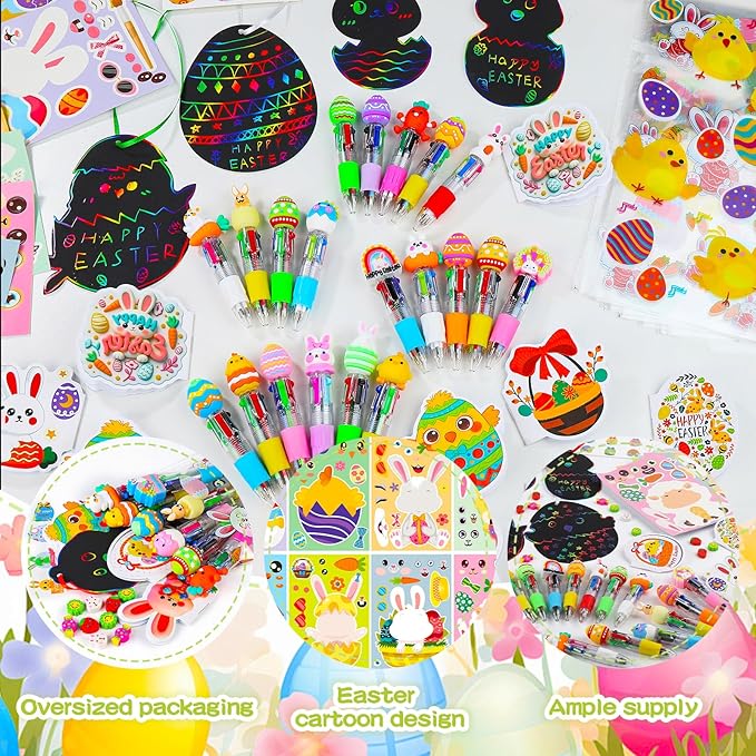 24 Pack Easter Party Favors Classroom Gifts Set with Classic Spring Designs for Teens, Easter Goodie Bags with Notebooks Pens Stickers Tattoos Scratch Art for Classroom Gifts Basket Stuffers