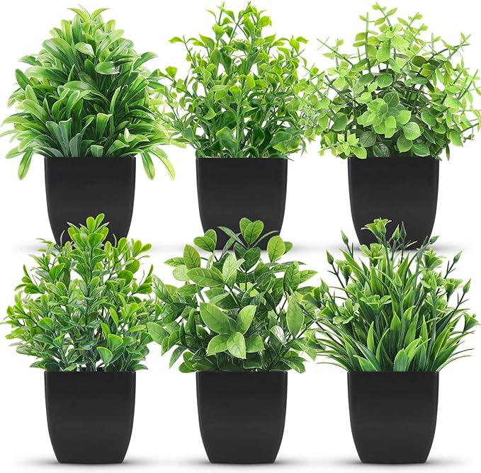 Der Rose 6 Pack Fake Plants Mini Artificial Plants for Home Office Farmhouse Bathroom Shelf Decor Indoor