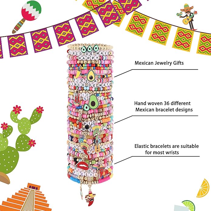 Cooluckday 36 Pcs Holiday Heishi Surfer Bracelets for Women Bulk Easter Mother's Day Christmas St. Patrick's Day Mardi Gras Bracelet Stackable Stretch Friendship Bracelets Set