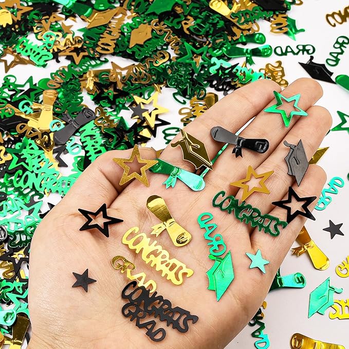 Green Gold and Black Graduation Confetti 2026, 1000 Pcs Congrats Grad Confetti Class of 2026 Party Table Centerpiece for 2026 Graduation Party Decorations