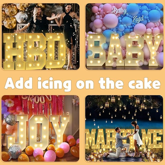 imprsv 3FT Block Marquee Letters Light Up Letters for Birthday Baby Shower Party Backdrop Decor, Large Light Up H for Wedding Decorations Engagement Party Decorations