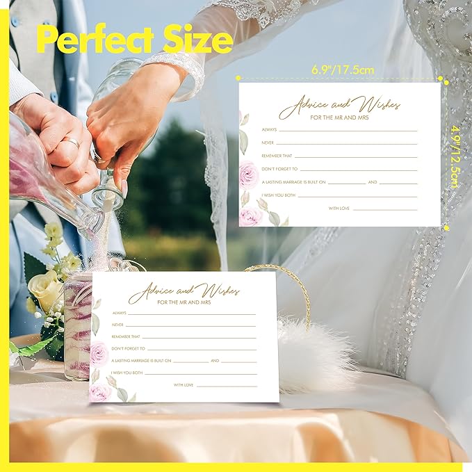 55PCS Advice and Wishes for the Mr and Mrs Cards, Double-Sided Wedding Advice Cards for New Couples Wedding Reception Decorations/Bridal Shower Party for Bride and Groom, Newlyweds