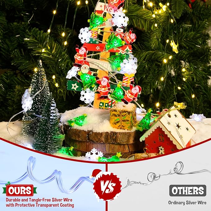Christmas String Lights, Christmas Tree Santa Claus Snowflake Lights with Timer Twinkling Indoor Battery Operated 9.8ft 30LED Christmas Decorations for Home Decor Indoor Party Holiday 3 Packs