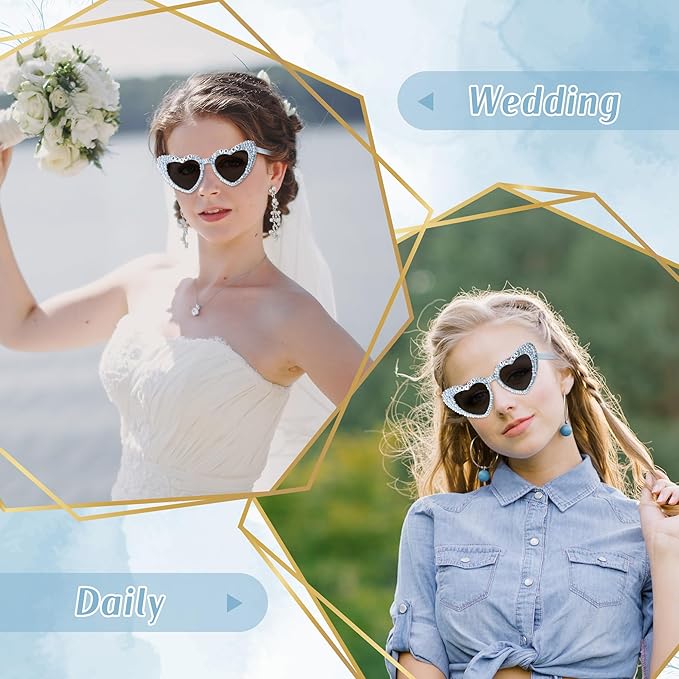 PANTIDE Bride To Be Sunglasses - Rhinestone Pearl Heart Shaped Sunglasses, Bachelorette Party Engagement Gift